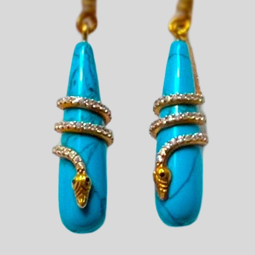 Turquoise & cz crystals Snake Drop Earrings by Azaara - Picture 2 of 10